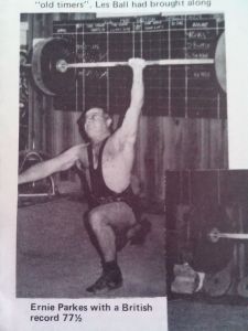 Ernie with a 77.5kg one-arm snatch, 1981